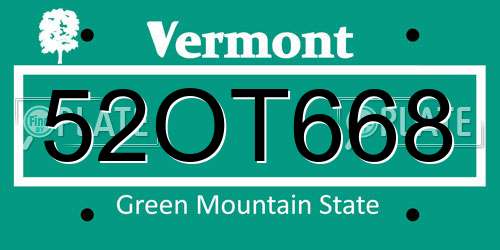 52OT668 Vermont License Plate