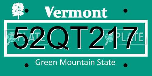 52QT217 Vermont License Plate