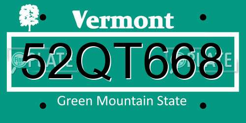 52QT668 Vermont License Plate