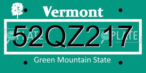 52QZ217 Vermont License Plate