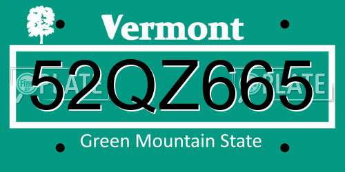 52QZ665 Vermont License Plate