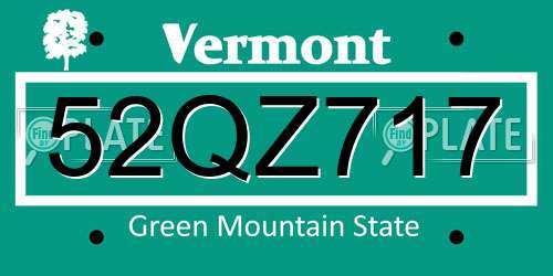 52QZ717 Vermont License Plate