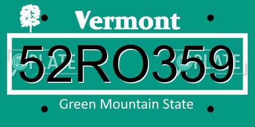 52RO359 Vermont License Plate