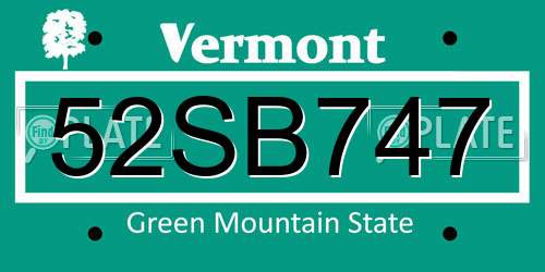 52SB747 Vermont License Plate