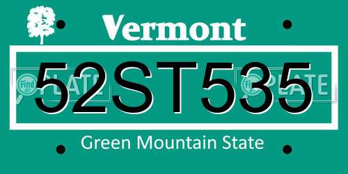 52ST535 Vermont License Plate