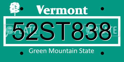 52ST838 Vermont License Plate