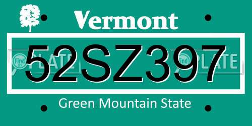 52SZ397 Vermont License Plate