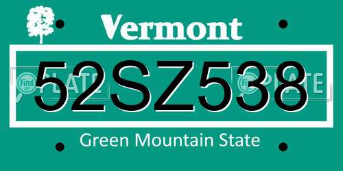 52SZ538 Vermont License Plate