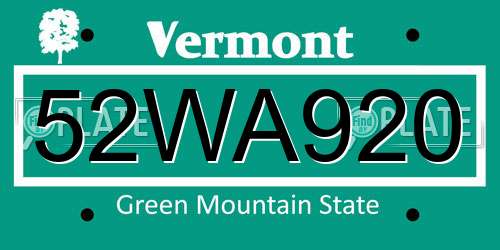 52WA920 Vermont License Plate
