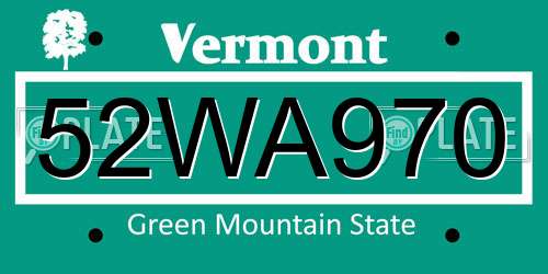 52WA970 Vermont License Plate