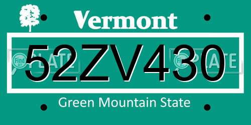 52ZV430 Vermont License Plate