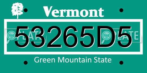 53265D5 Vermont License Plate