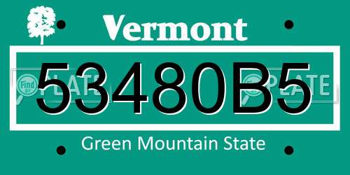 53480B5 Vermont License Plate