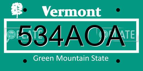 534AOA Vermont License Plate