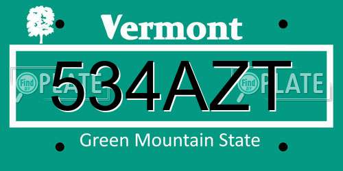 534AZT Vermont License Plate