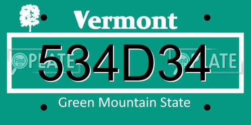 534D34 Vermont License Plate