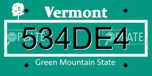 534DE4 Vermont License Plate