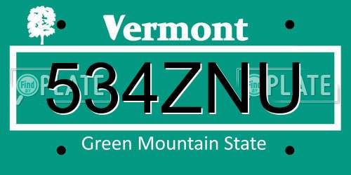 534ZNU Vermont License Plate