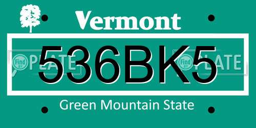 536BK5 Vermont License Plate