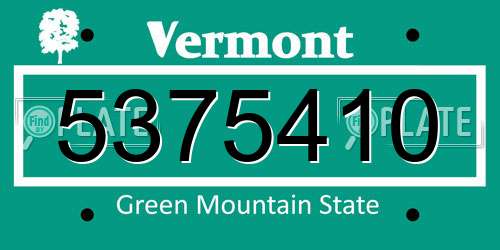 5375410 Vermont License Plate