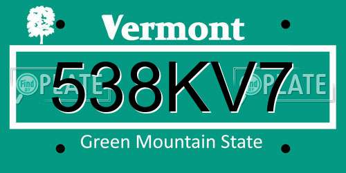 538KV7 Vermont License Plate