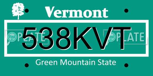 538KVT Vermont License Plate