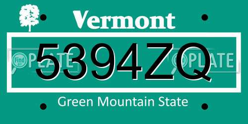 5394ZQ Vermont License Plate