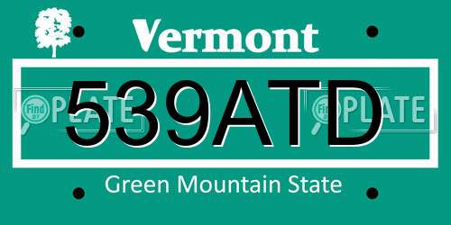 539ATD Vermont License Plate