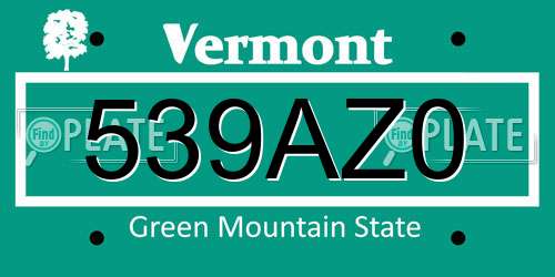 539AZ0 Vermont License Plate