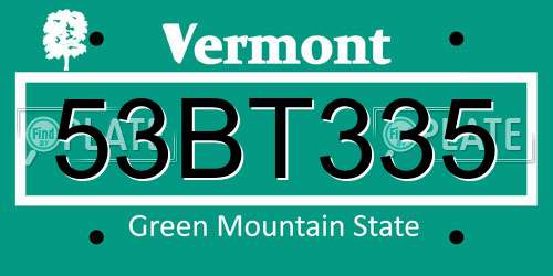 53BT335 Vermont License Plate