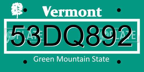 53DQ892 Vermont License Plate