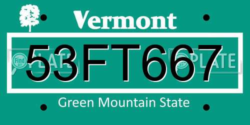 53FT667 Vermont License Plate