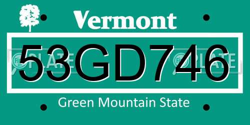 53GD746 Vermont License Plate