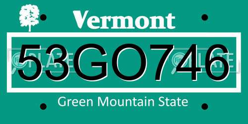 53GO746 Vermont License Plate