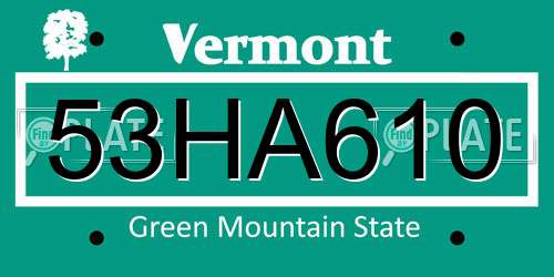 53HA610 Vermont License Plate