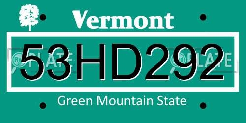 53HD292 Vermont License Plate