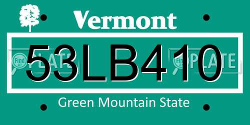 53LB410 Vermont License Plate