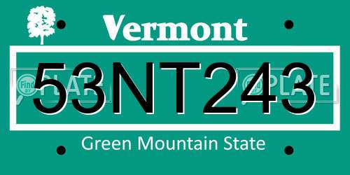 53NT243 Vermont License Plate