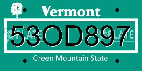 53OD897 Vermont License Plate