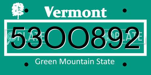 53OO892 Vermont License Plate