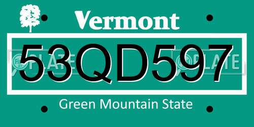 53QD597 Vermont License Plate