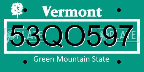 53QO597 Vermont License Plate