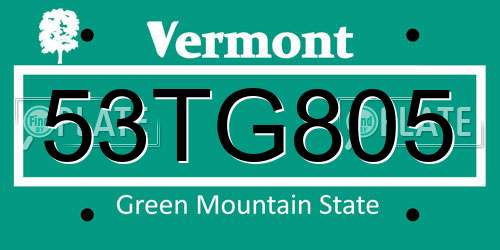 53TG805 Vermont License Plate