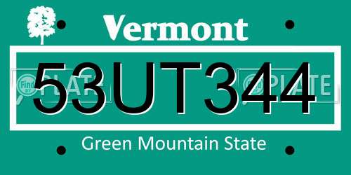 53UT344 Vermont License Plate