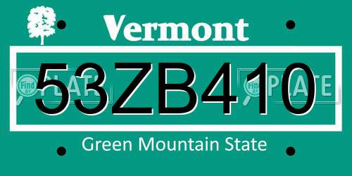 53ZB410 Vermont License Plate