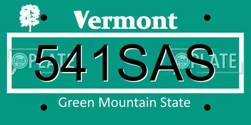 541SAS Vermont License Plate