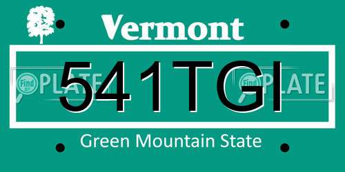 541TGI Vermont License Plate