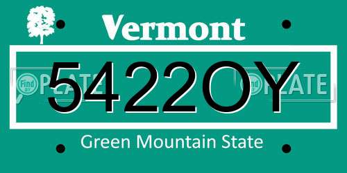 5422OY Vermont License Plate