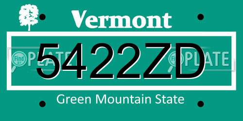 5422ZD Vermont License Plate