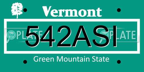 542ASI Vermont License Plate